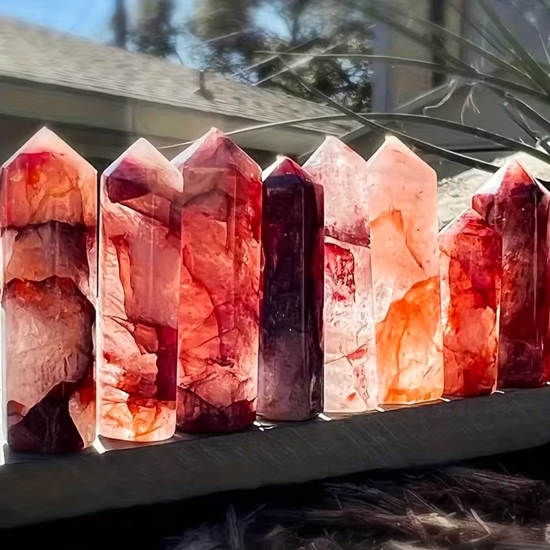 3.15″-3.54″ Natural Fire Quartz Crystal Tower Healing Crystal Reiki Obelisk