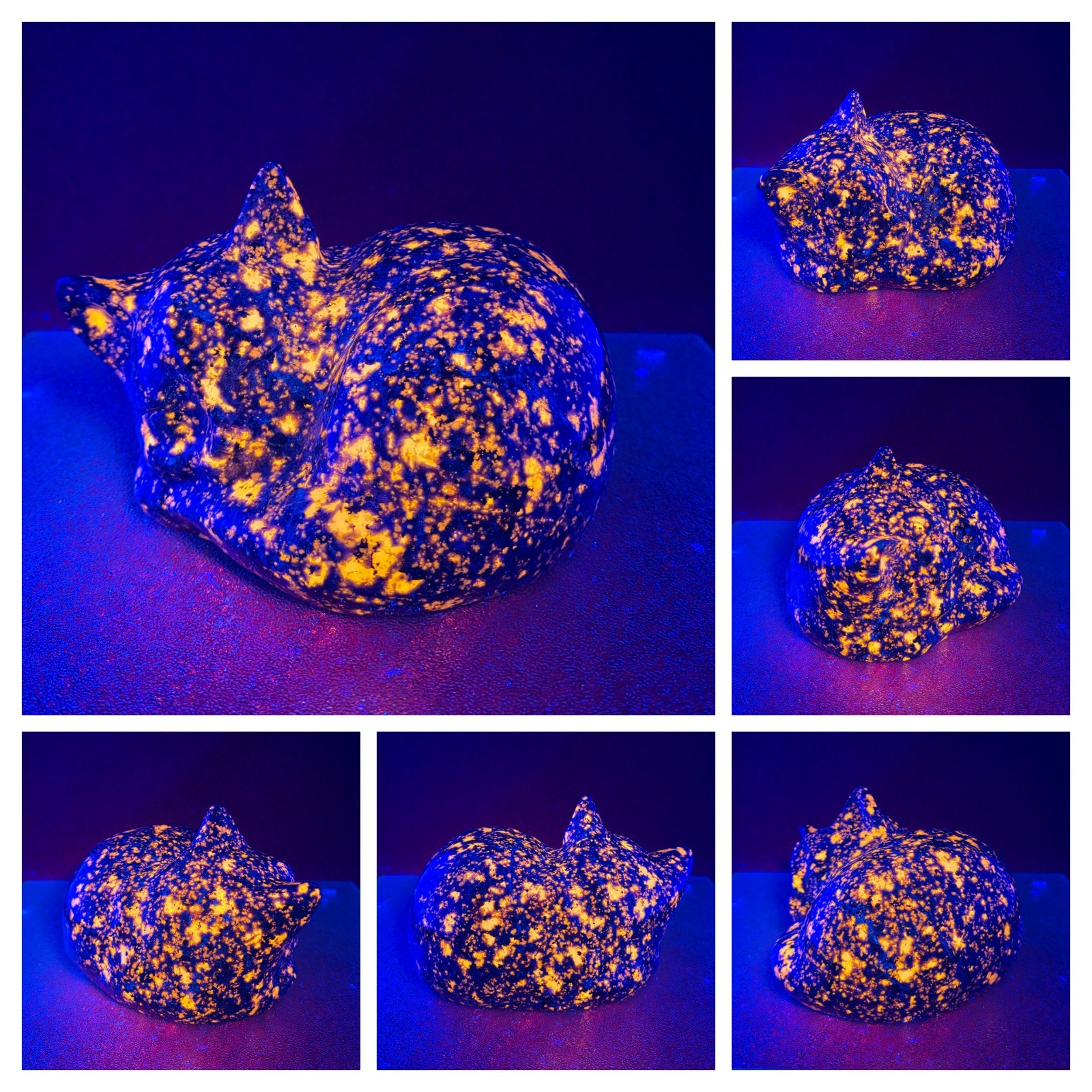 8+LB Natural UV Yooperlite Carved Big Sleeping Cat Crystal Stone Reiki Healing
