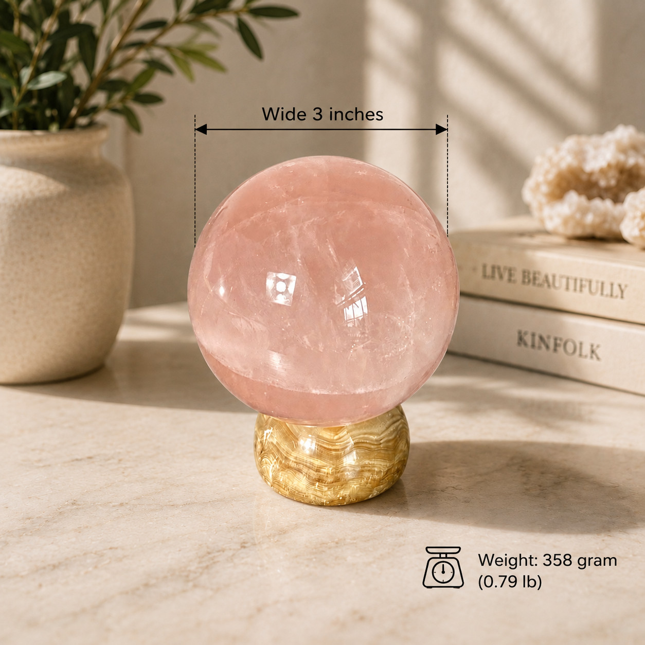 Rose Quartz Sphere 3 Inch Natural Pink Crystal Ball Polished Healing Stone.