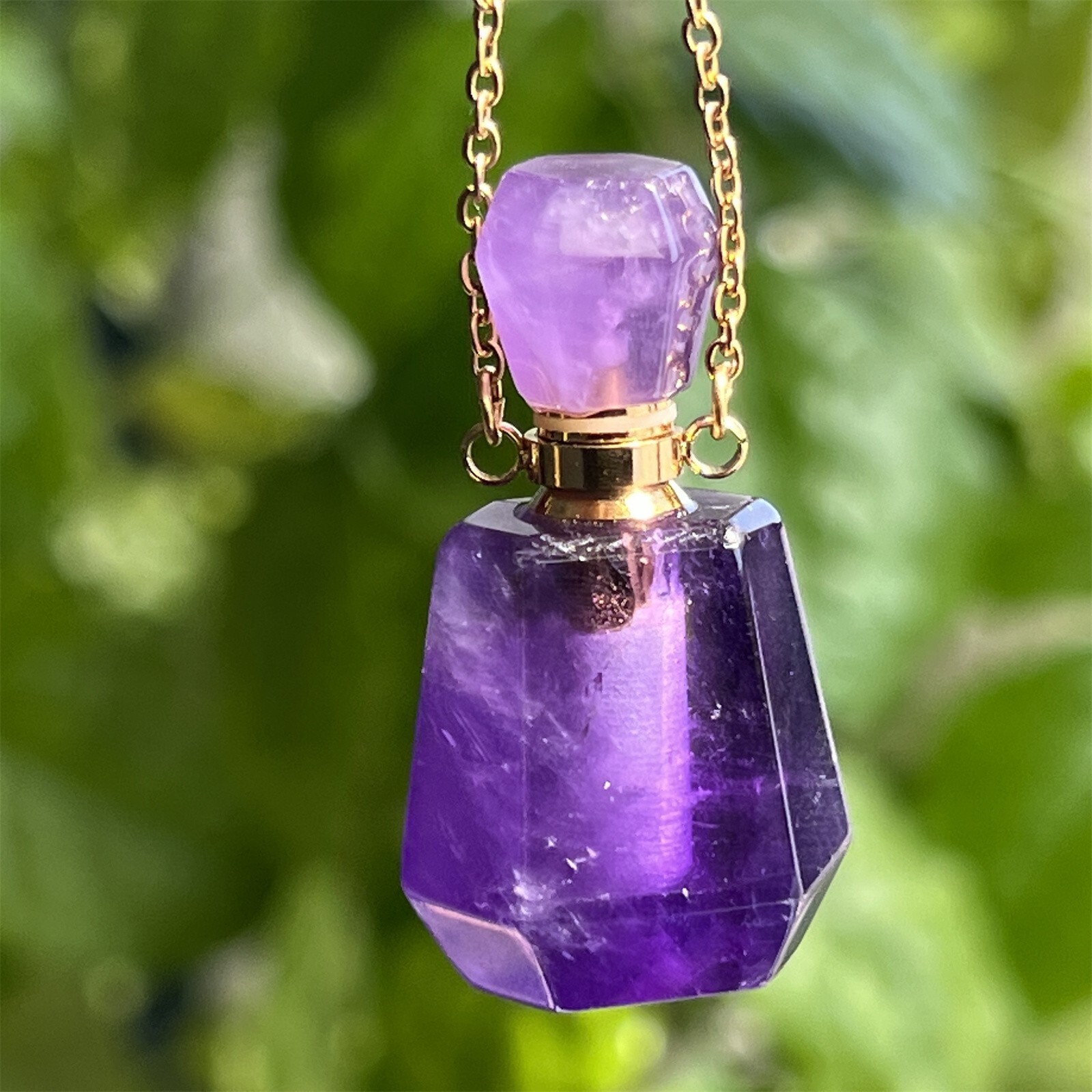 1pc Natural Amethyst Perfume Bottles Mineral gem Quartz Crystal Pendant healing
