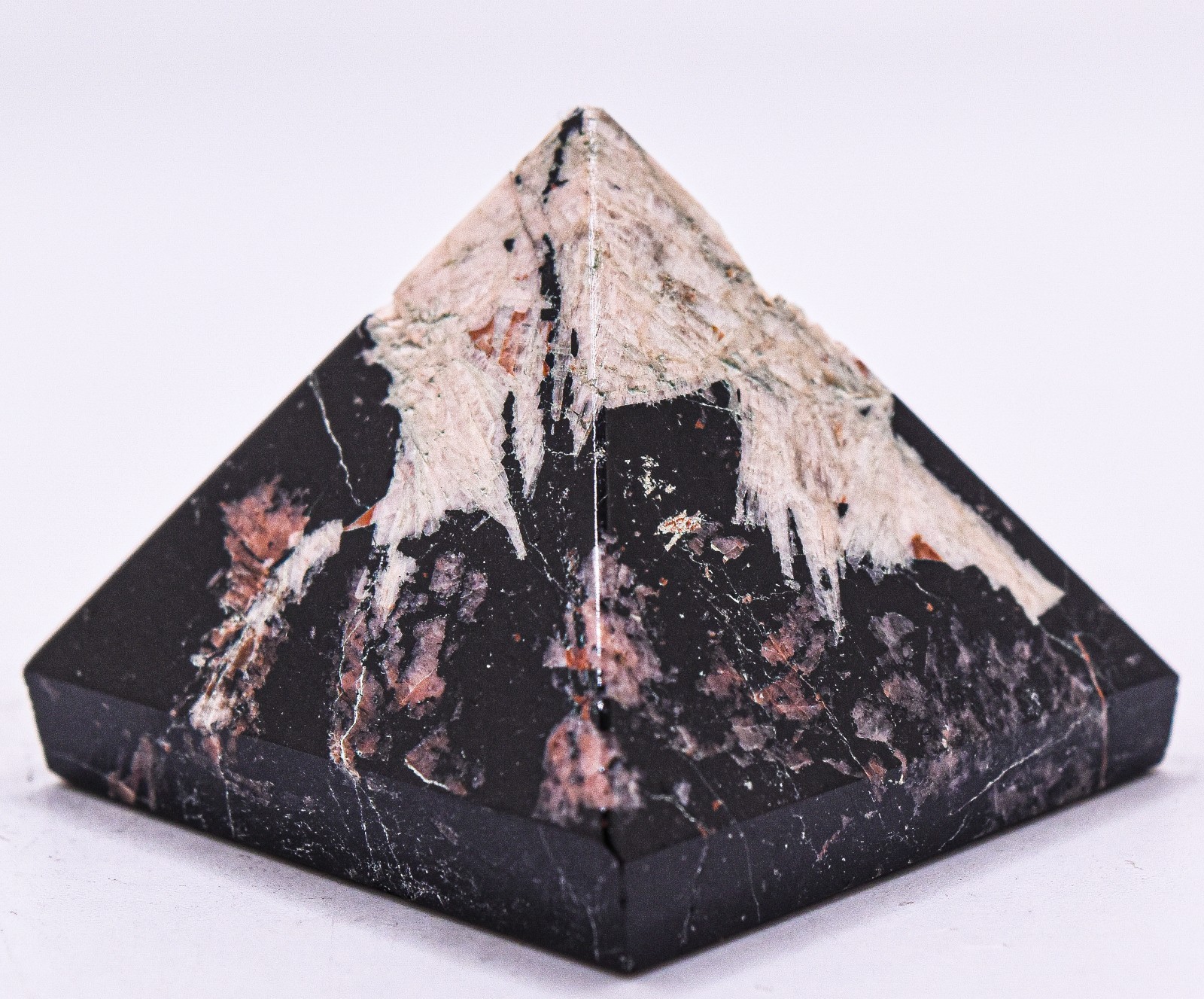43mm Black Tourmaline w/ Orange Feldspar Pyramid Polished Stone Mineral – Africa