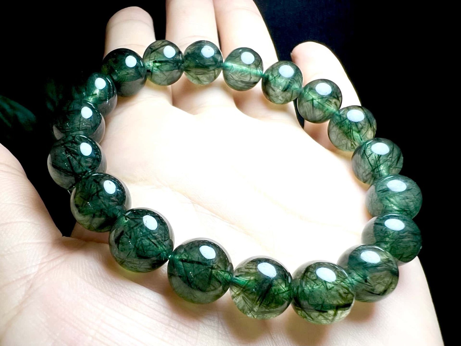 10.5mm Top Natural Green hair crystal bracelet Quartz Crystal Healing Repair AAA