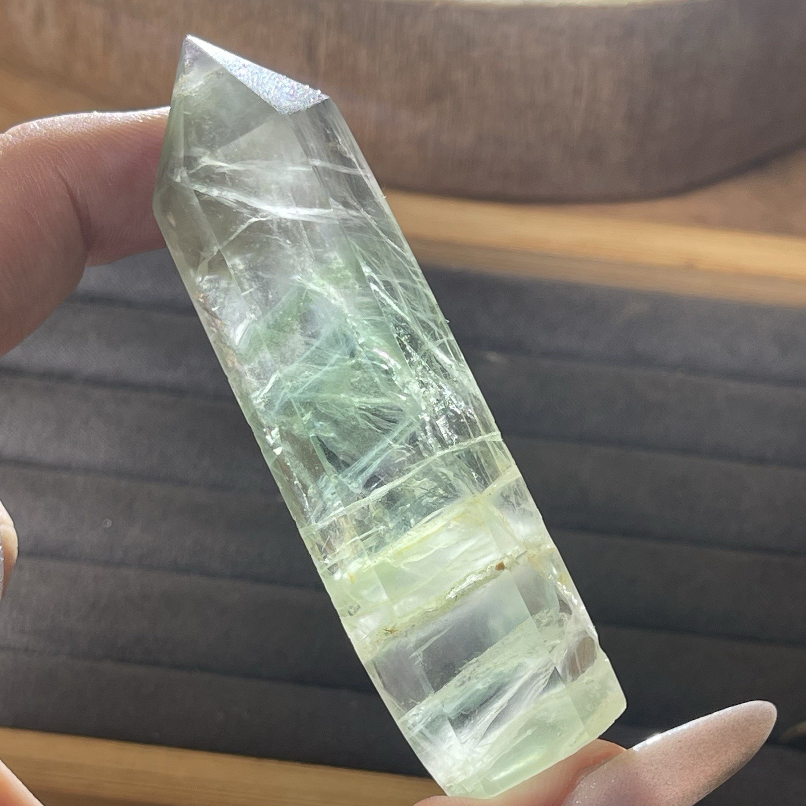 Natural Fluorite Point W/Beautiful Inclusions Mint Green Color Polished Fluorite