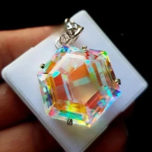50 Ct+ Hexagon Cut Mystic Natural Topaz 925 Solid Silver Pendant Gemstone