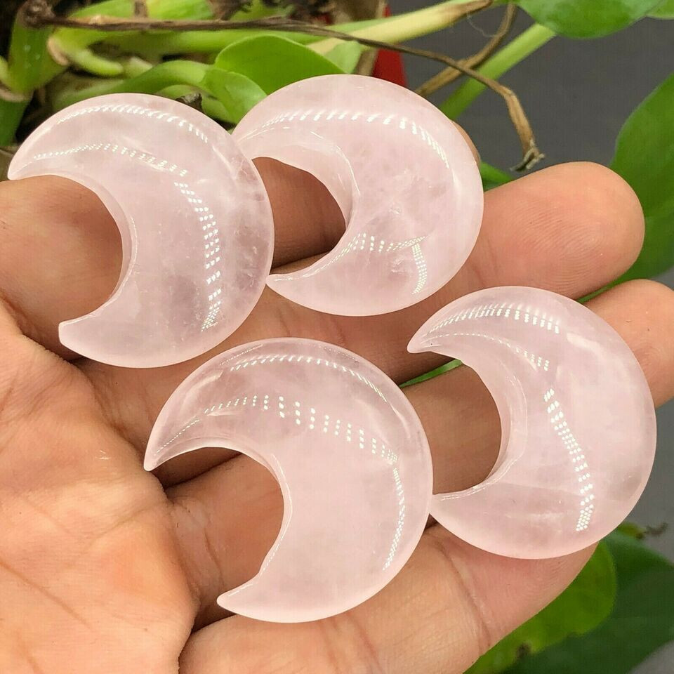 10pc Natural pink rose Quartz carved moon crystal reiki healing random
