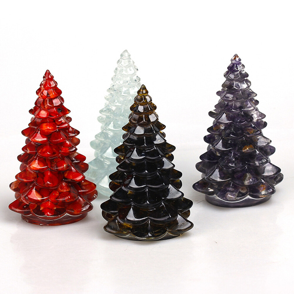 Natural Quartz Crystal Tumbled Resin Christmas Tree Decoration Reiki Healing New