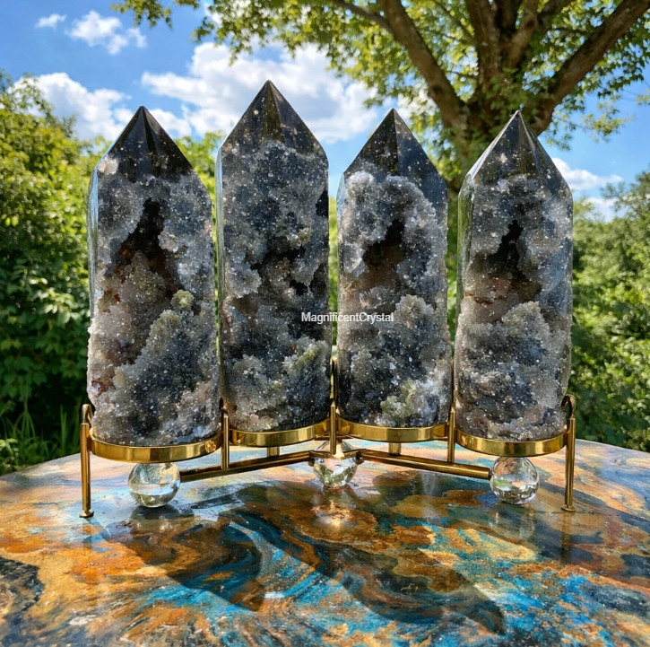 4PCS Black Sphalerite Tower Point Healing Protection Stone Crystal Home Decor