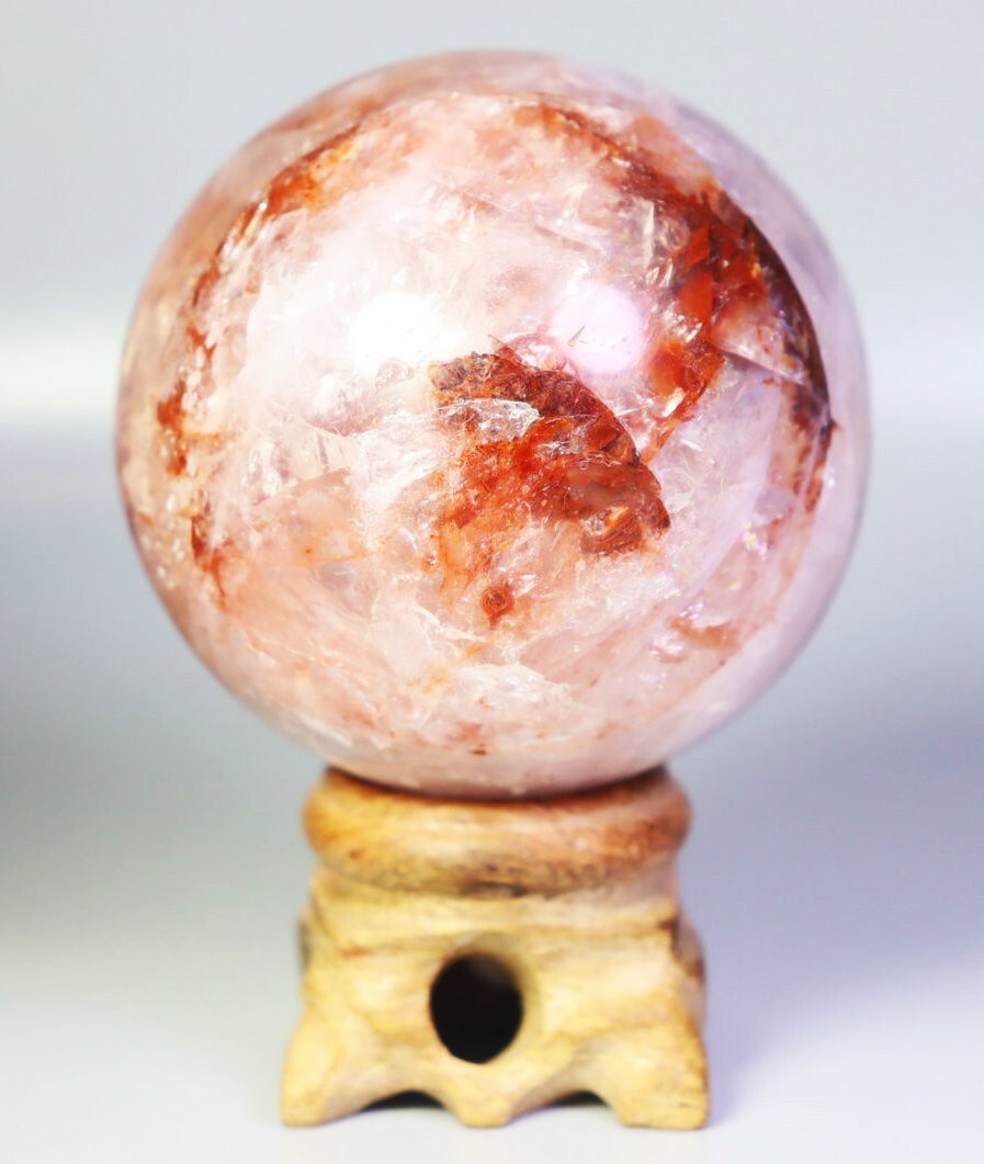 248g Natural Red FIRE Hematoid QUARTZ Crystal Sphere Ball Stone Healing/Stand