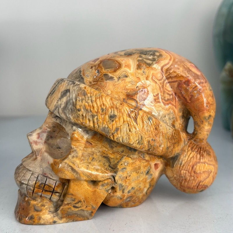 2.2LB Natural Crazy Agate skull Carved Quartz Crystal Skull Healing 1pc