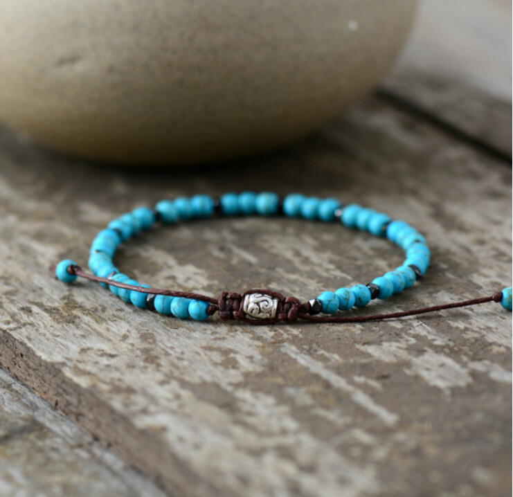 Blue Turquoise Hematite 4mm Beads Dainty Simple Women Men Bracelet Healing Reiki