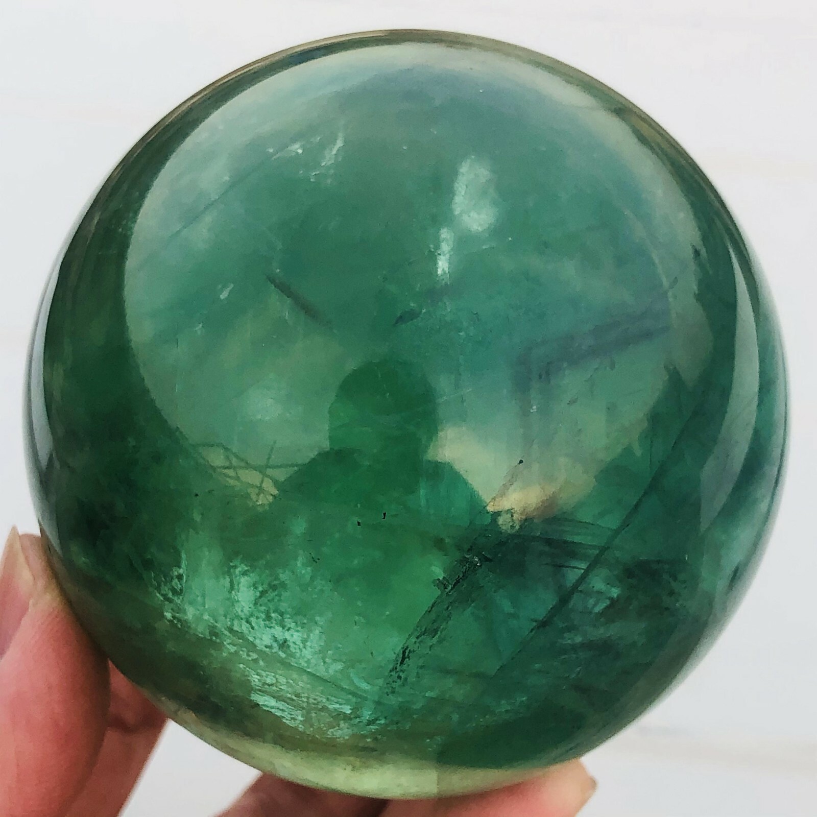 840g Natural Clear Green Rainbow Fluorite Crystal Sphere Healing Collection