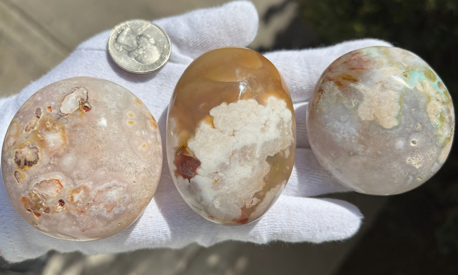 USA SALE 3/4Lb 367g LOT 3 FLOWER BLOSSOM AGATE PALMSTONES Palm Stones Stone
