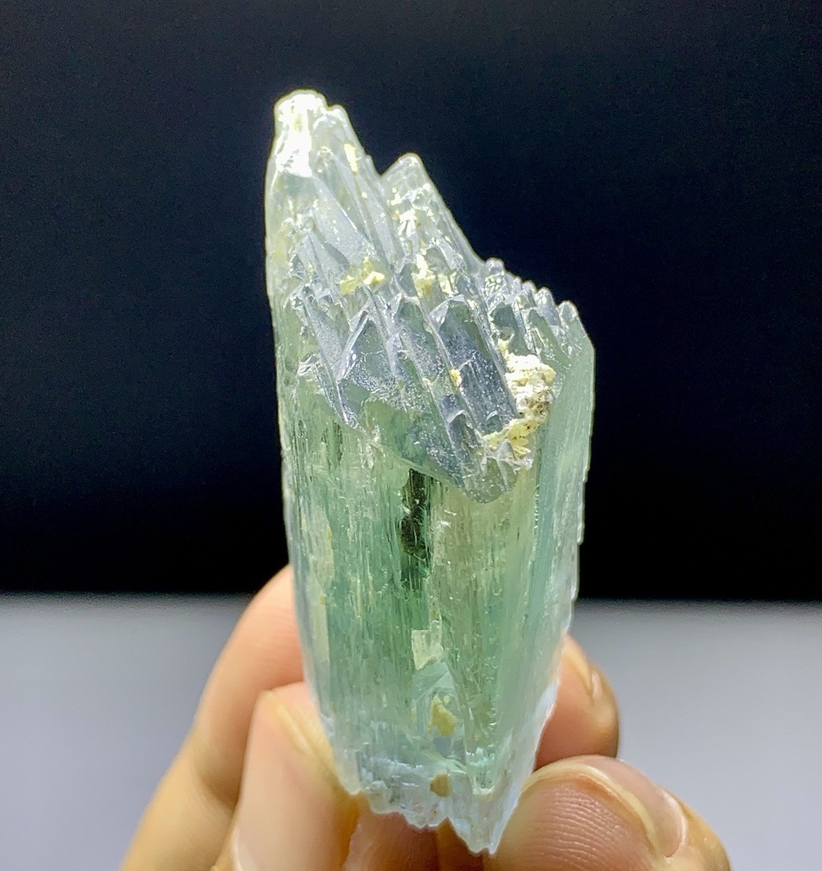 Completely Etched Natural Double Terminated Green Kunzite Crystal – 36 Gram