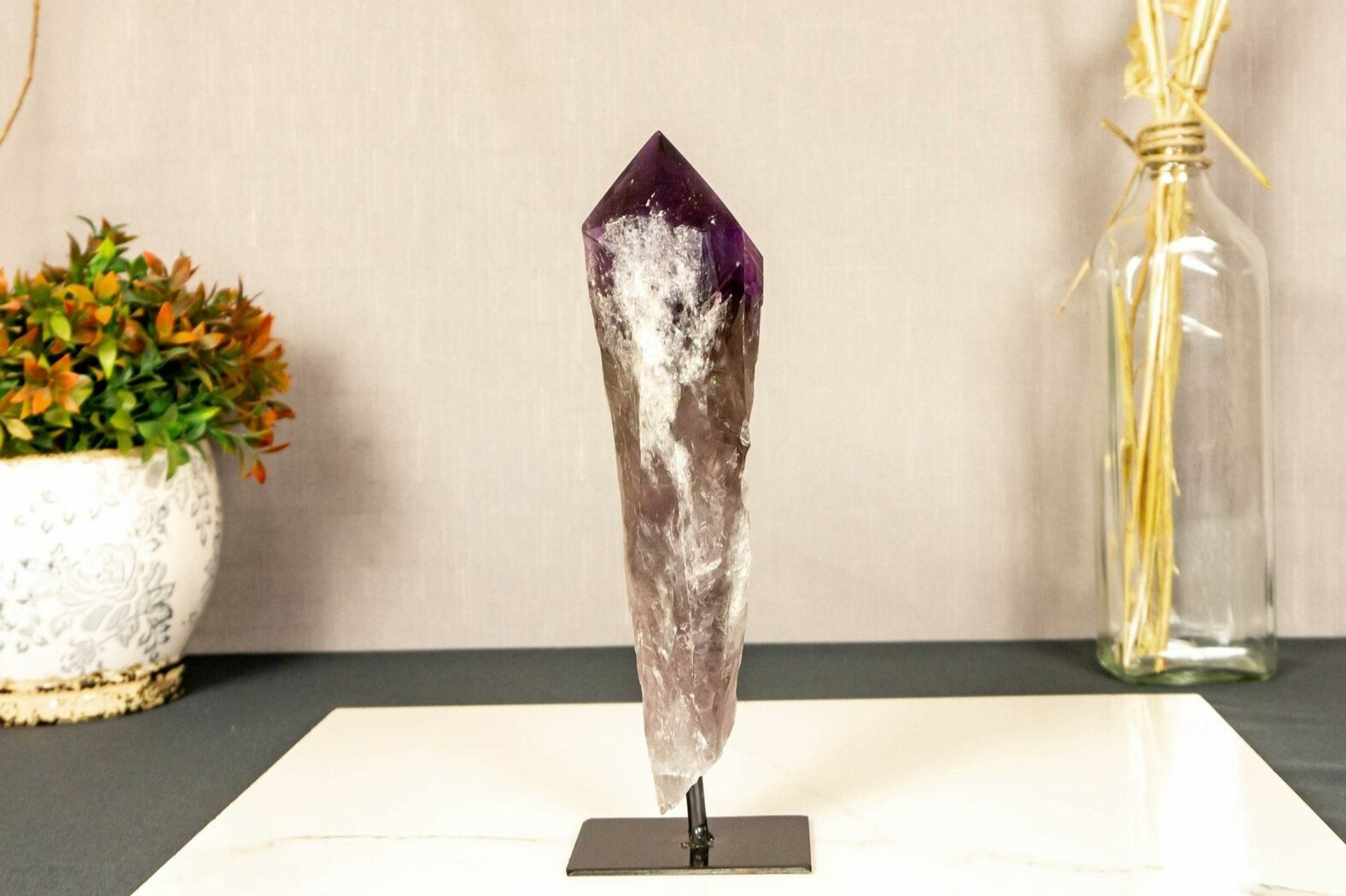 10 in Long Bahia Amethyst Scepter on Display, Deep and Dark Purple AAA, Raw