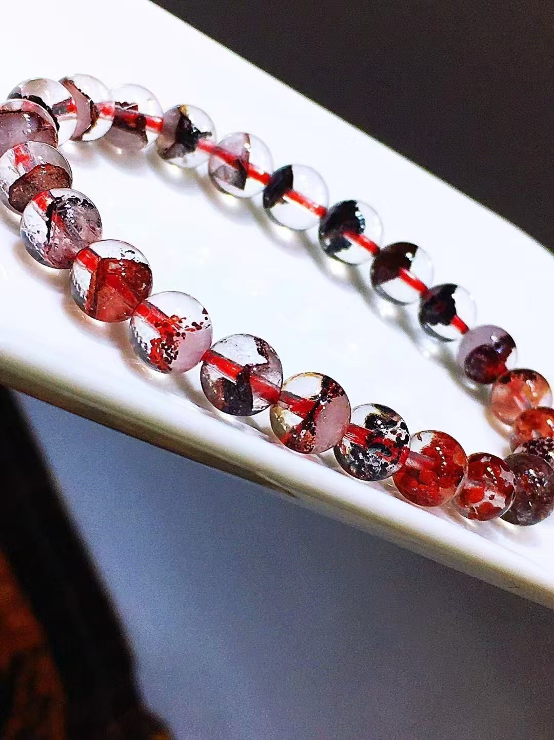 Natural Red Phantom Quartz Round Crystal Beads Women Lady Stretch Bracelet 7mm