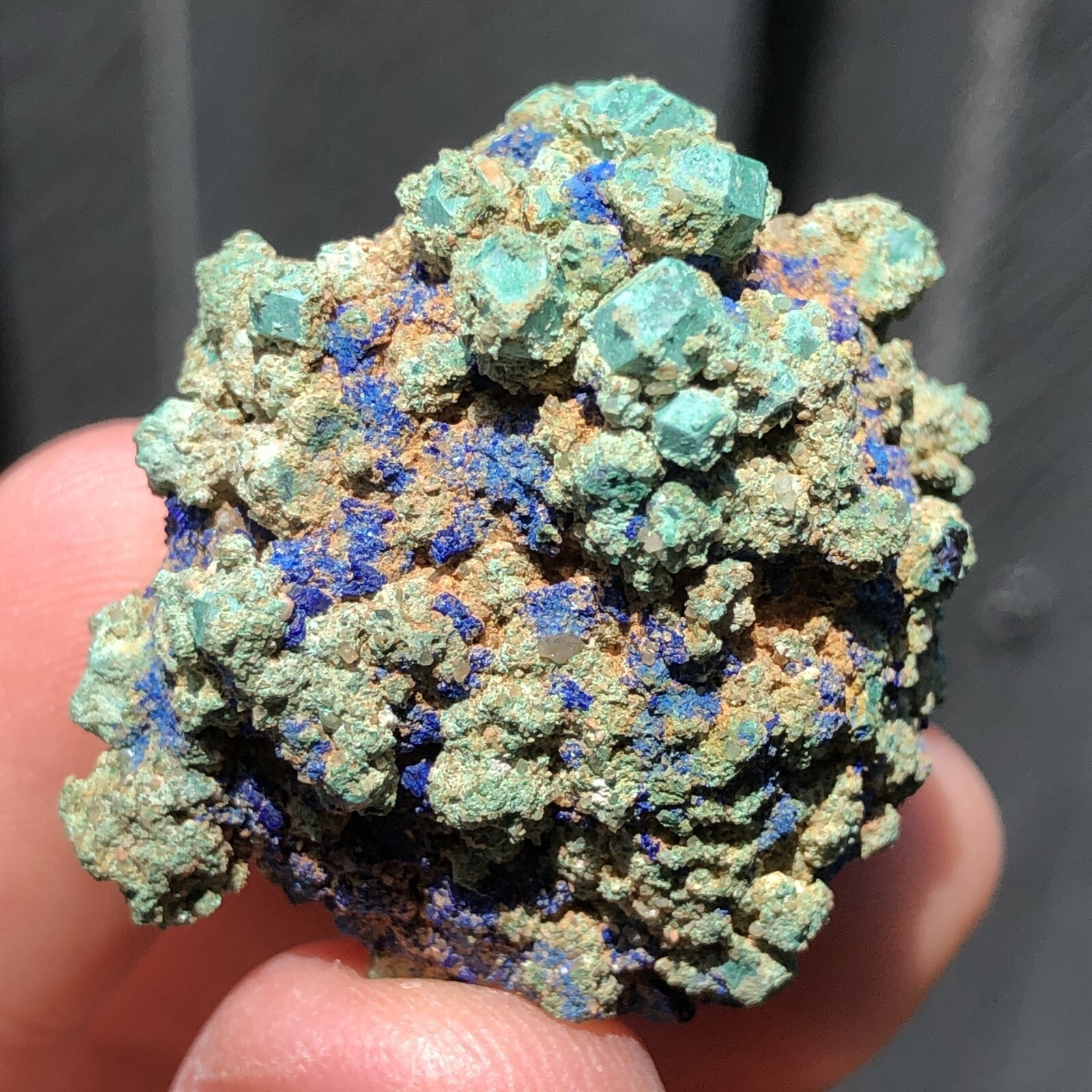3.4cm Malachite pseudomorph Cuprite Crystal on Azurite Nodule from Chessy France