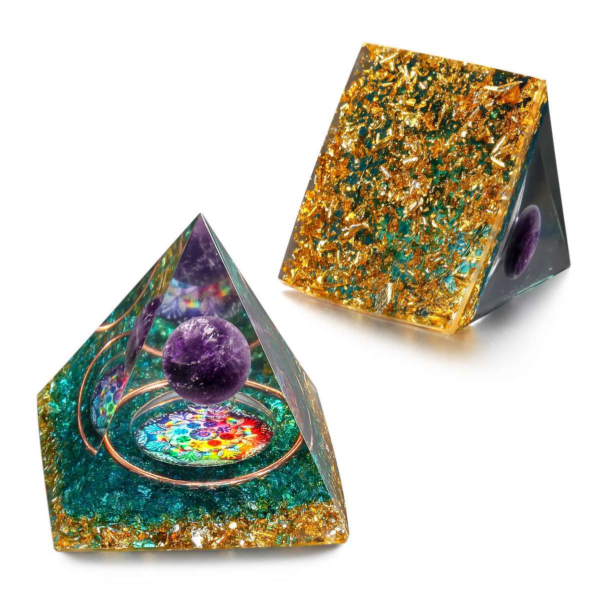 Amethyst Crystal Sphere Orgonite Pyramid Obsidian Chakra Energy Orgone Stone