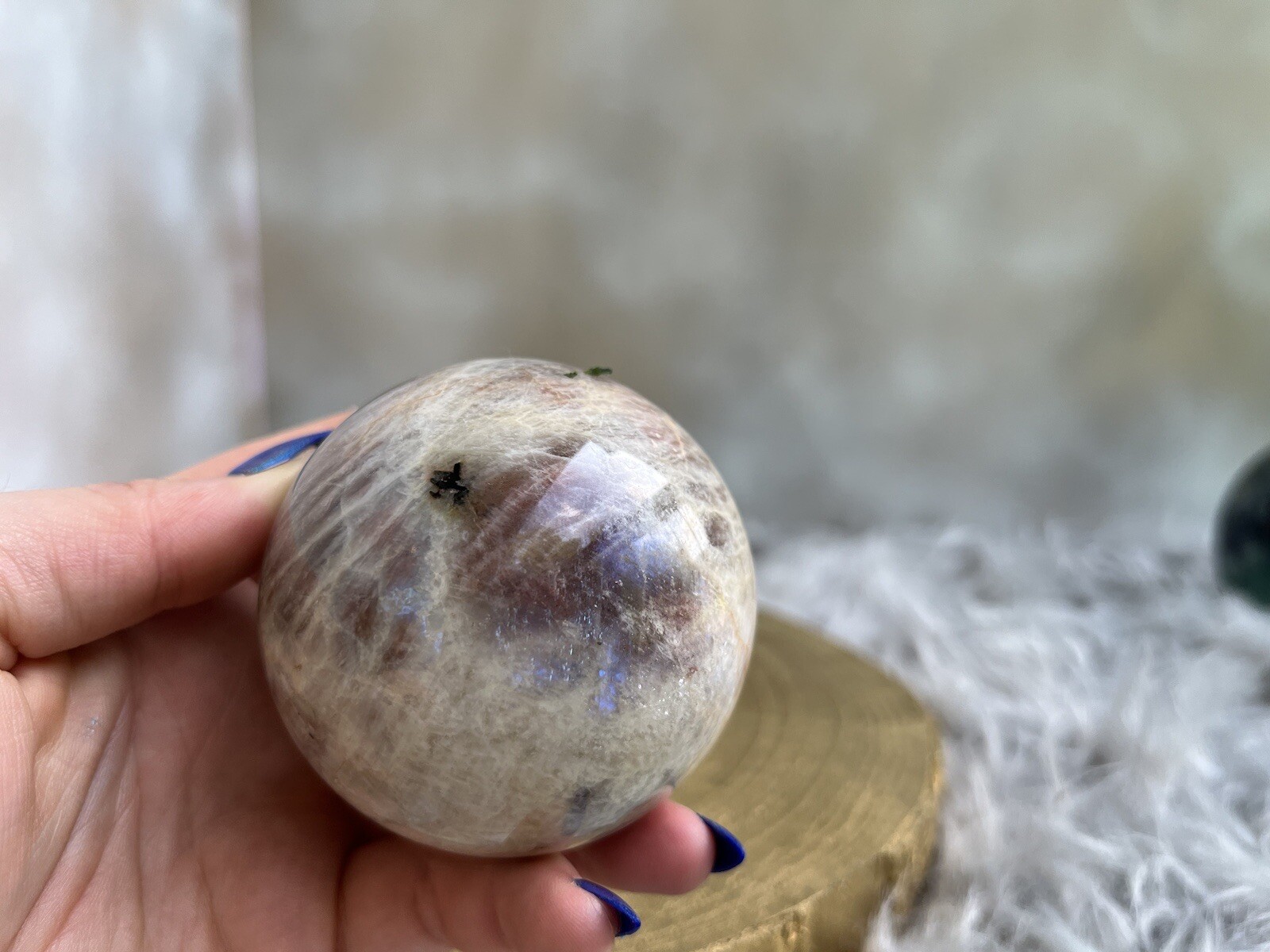 Flashy Blue, Belomorite Sun in Moonstone Sphere
