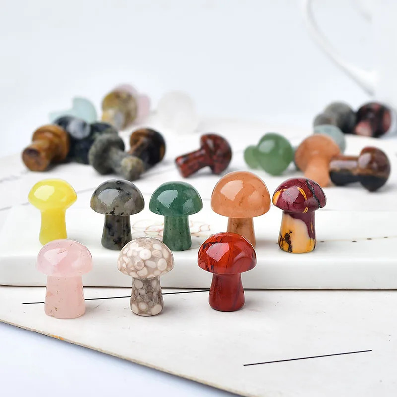 10Pcs Natural Crystal Mini Mushroom Gem Quartz Mushroom Mineral Healing Reiki