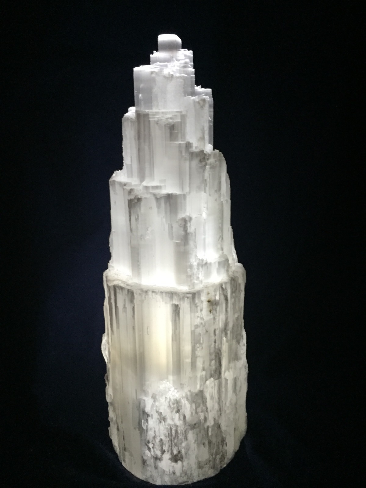 10″ Large Selenite Lamp With Cord White LED Crystal Lamp Selenite Tower Lamp.