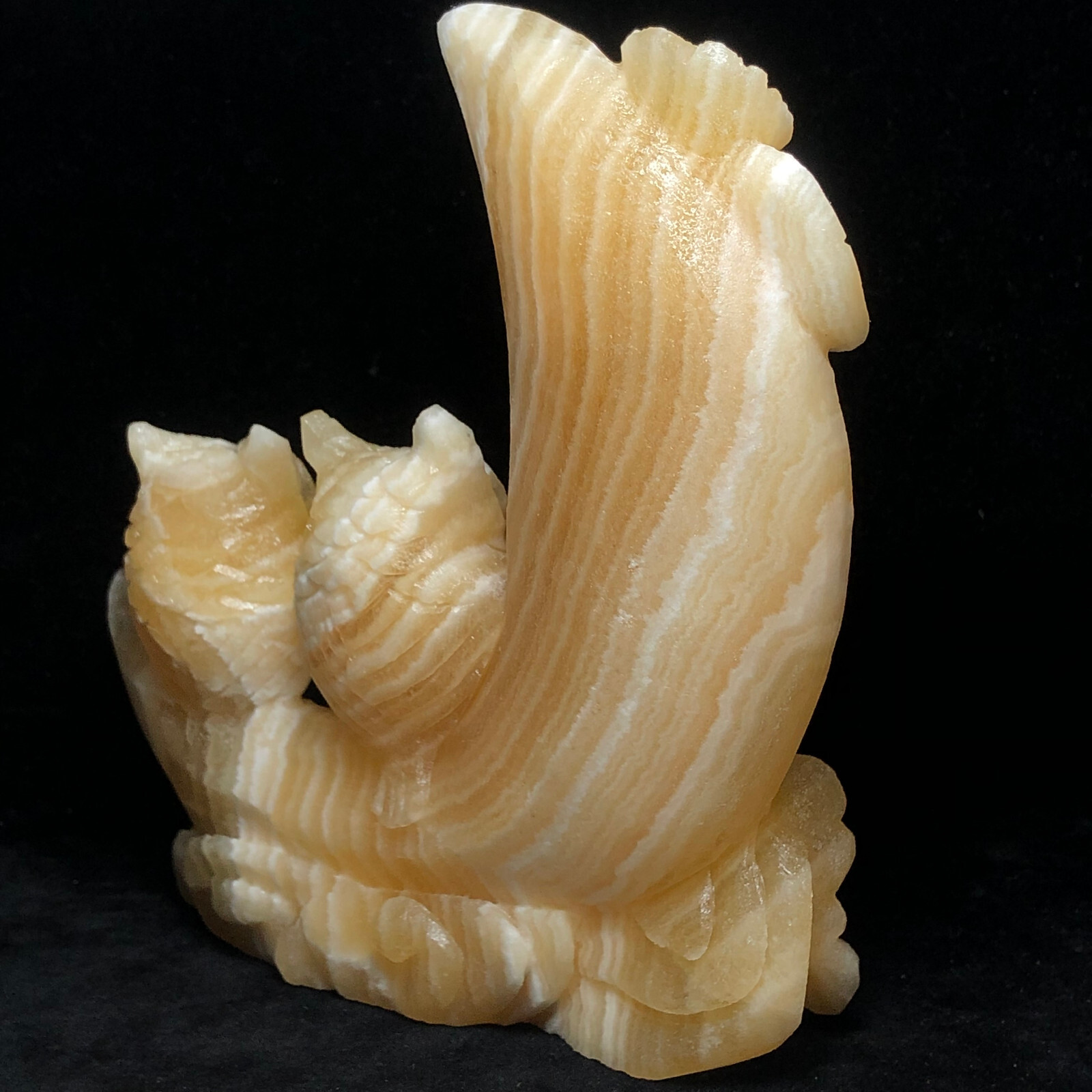 Natural quartz crystal cluster mineral specimen calcite hand-carved moon owl.