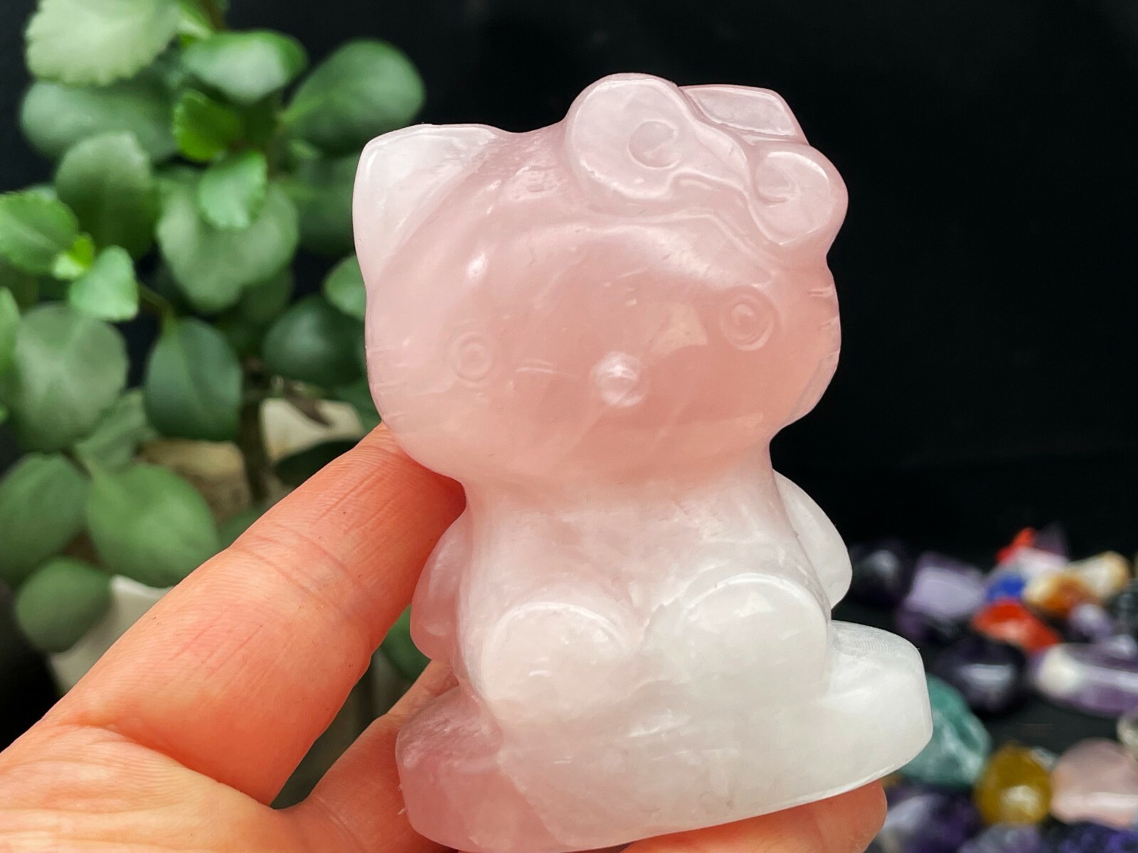 Rose Crystal Kitty Cat Crystal Carving Housewarming Gift Home Decor E042105