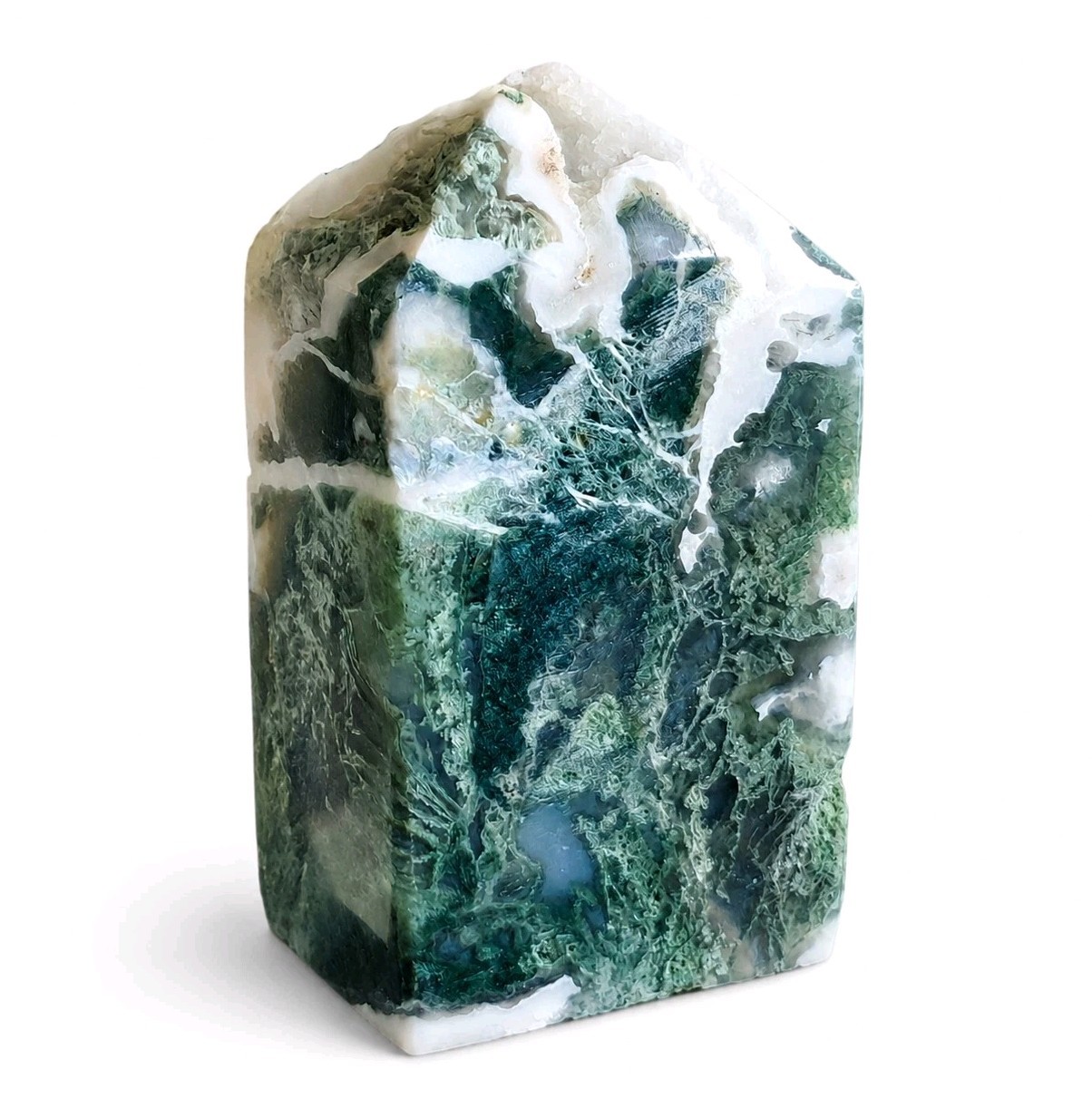 Natural Polished Druzy Moss Agate Tower 3.25″ Tall – 222g – USA
