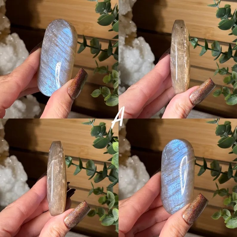 Natural Rainbow Moonstone Palm Stone Polished Healing Crystal for Meditation 1pc