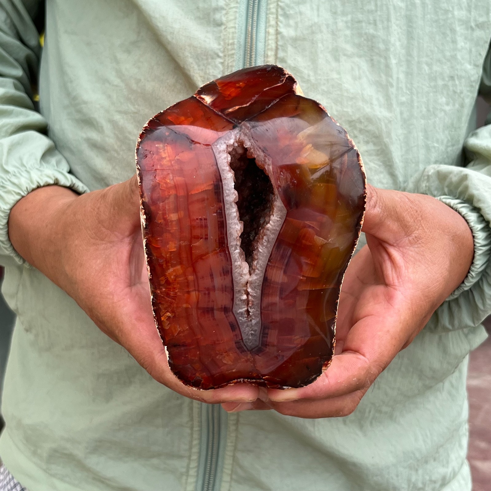 3.31LB Rare Natural Red Agate Geode Carnelian Druzy Crystal Mineral Specimen