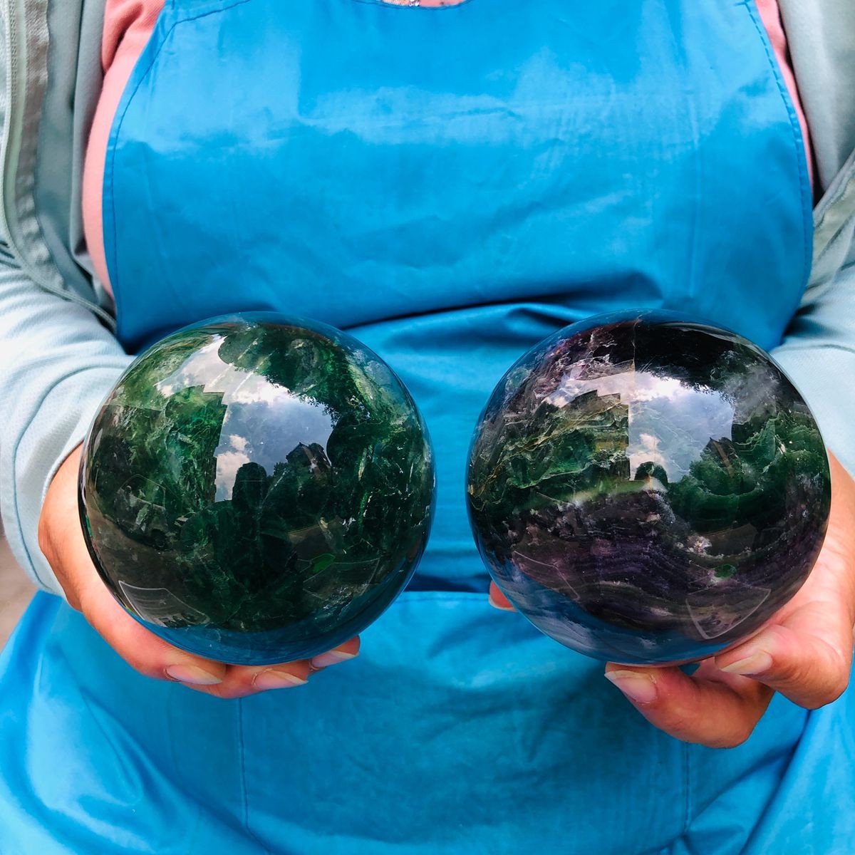 4.92LB Natural Colourful Fluorite Sphere Quartz Crystal Ball Healing decor 2PC