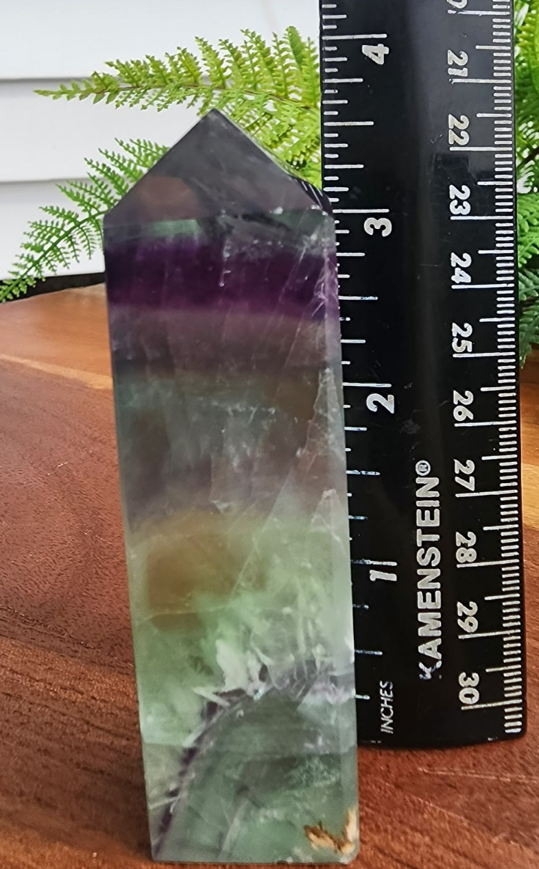 120 grams Rainbow Fluorite Tower Wand Reiki Healing Point 3-1/2″ “Tall