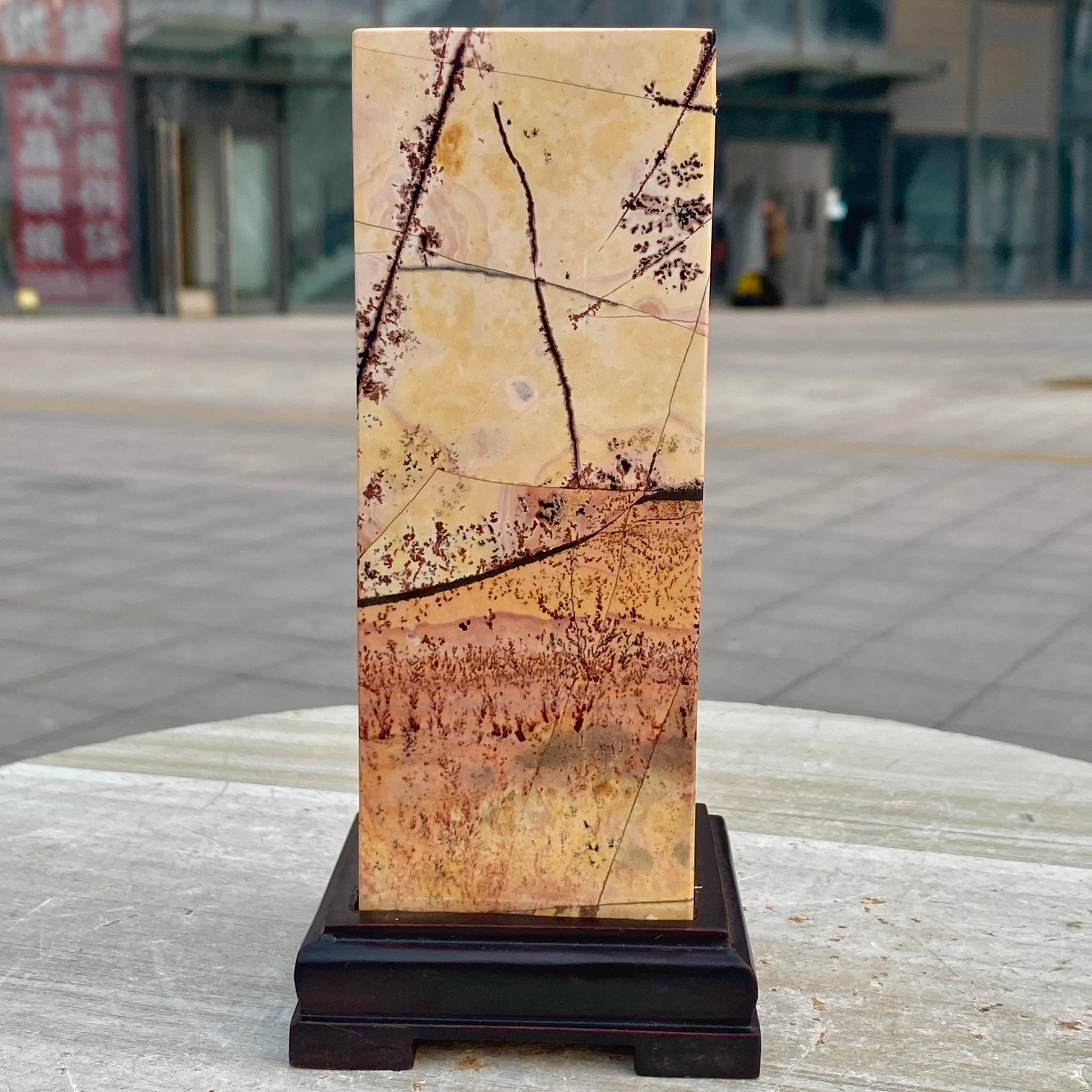 3.3LB Four sided pillar Chinese Dendritic Limestone Picture Stone Guohua – Rare