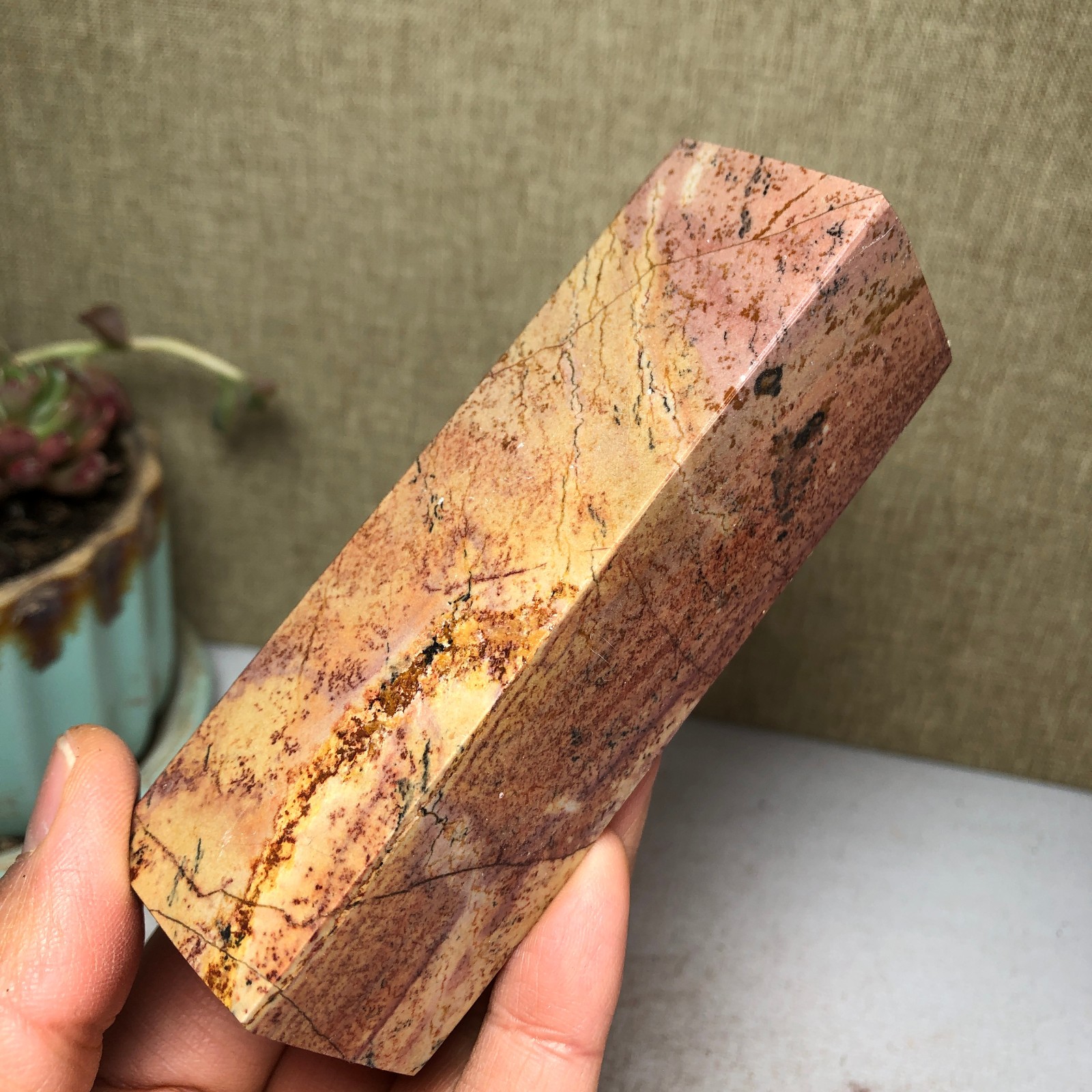 100mm Natural Chinese Painting Stone Quartz Crystal cuboid home decor 243g A3223