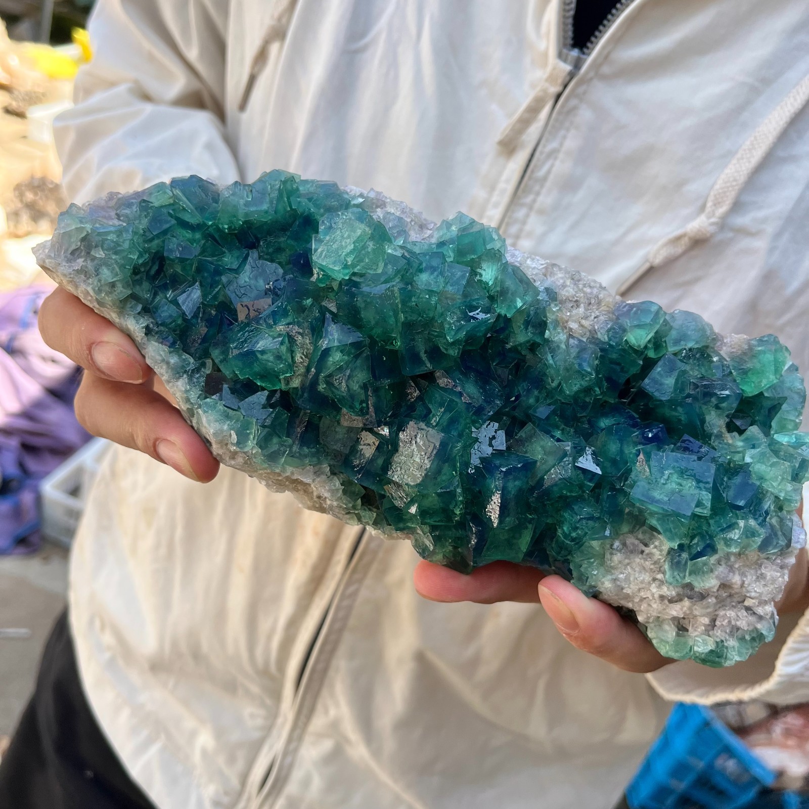 4.2lb NATURAL Green Cube FLUORITE Quartz Crystal Cluster Mineral Specimen