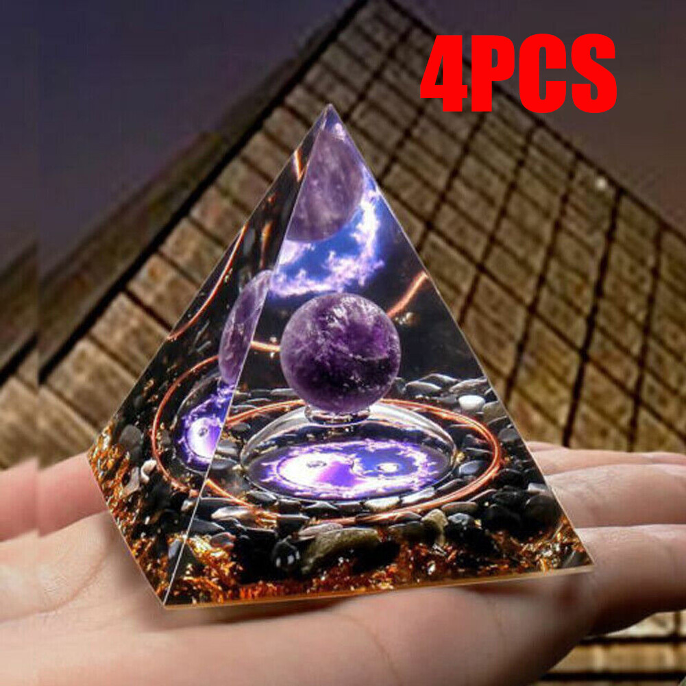 4*Orgonite Pyramid Amethyst Peridot Healing Crystal Energy Orgone EMF Protection