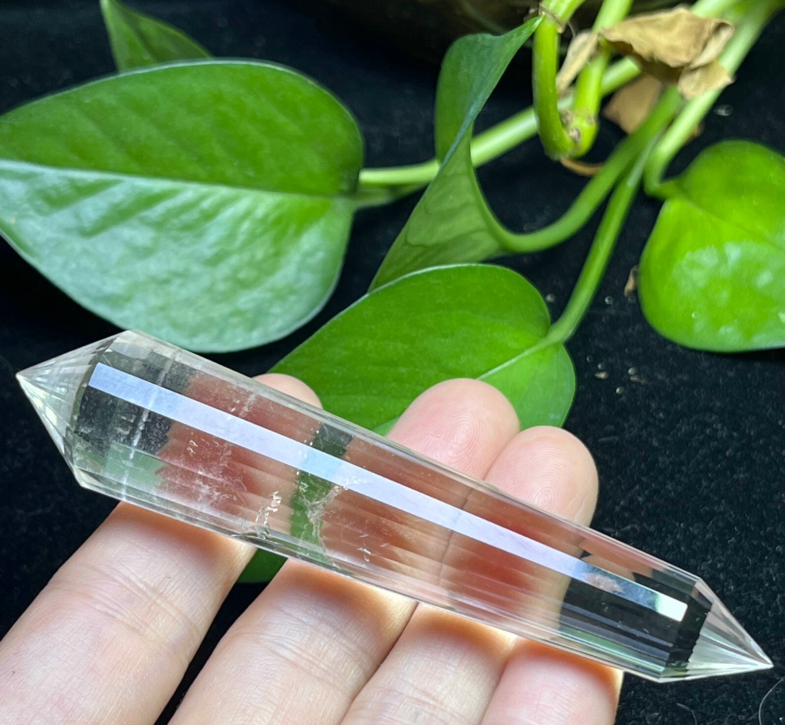 24 Sides Natural Clear Quartz CRYSTAL Point Wand VOGEL STYLE Double Terminated