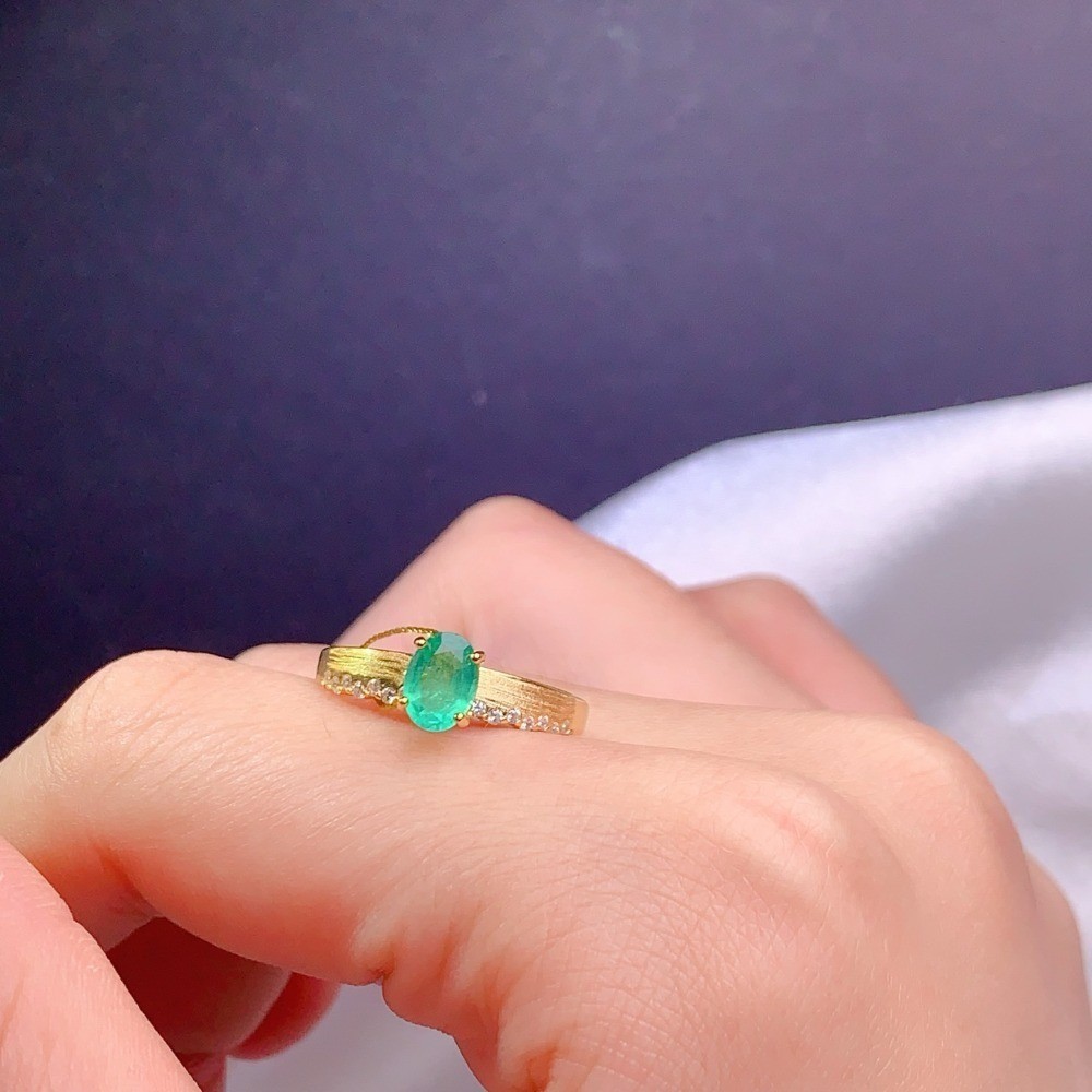 Natural emerald open Adjustable Ring Gemstone Jewelry S925Silver Plated18K Gold