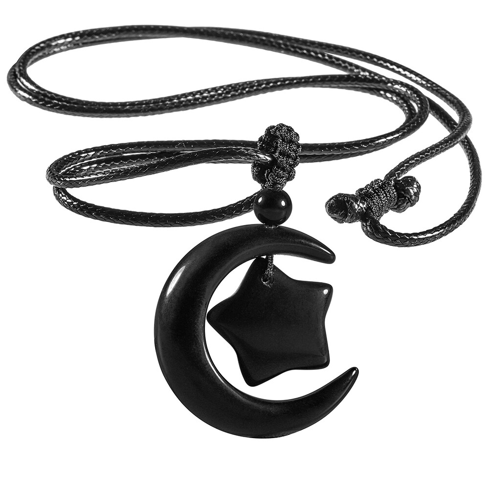Star Moons Necklace Beads Crystal Gemstone Crescent Pendant Healing Reiki Gift