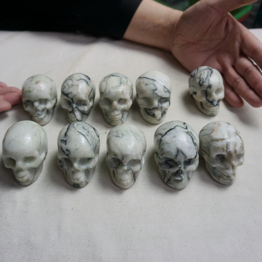 4.4LB 10Pcs Natural Network Jasper Crystal Skull Carving Head Sculpture Healing