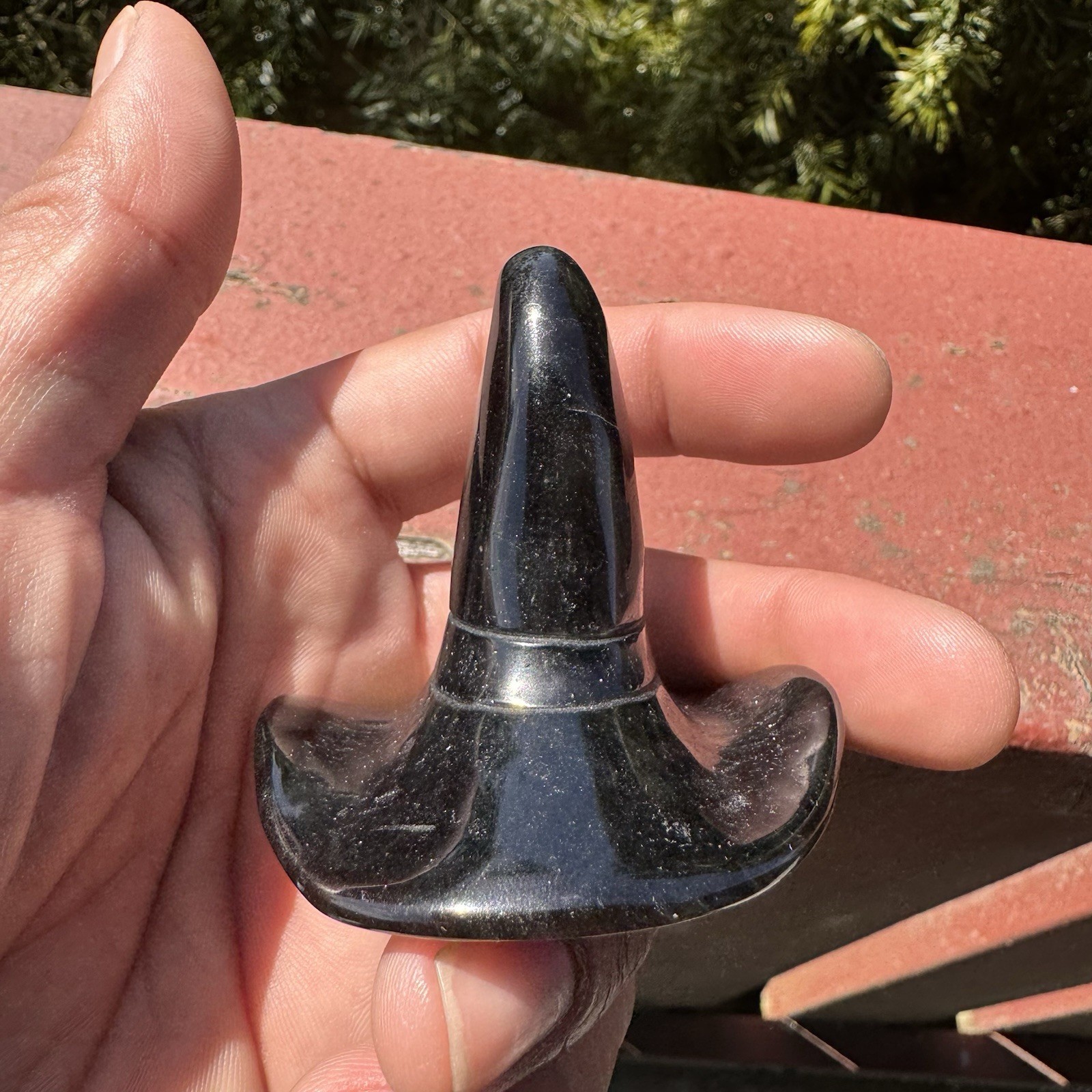 77g 2.3” Unique Hand Crafted Black Obsidian Crystal Witches Hat Polished Piece