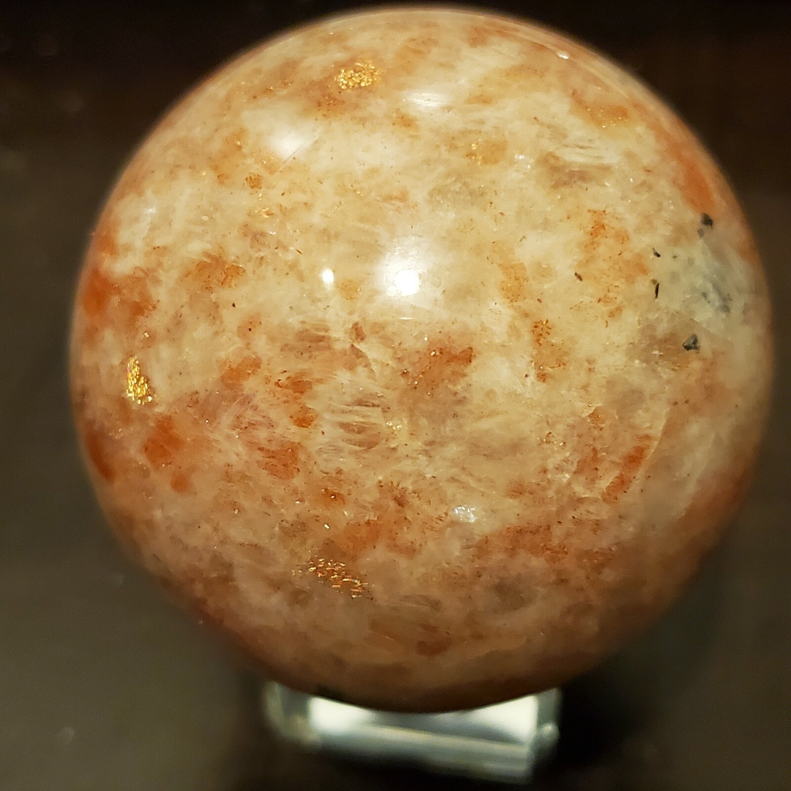 Sunstone with Blue Flash Moonstone Crystal Sphere Ball Orb 58.7mm 270g