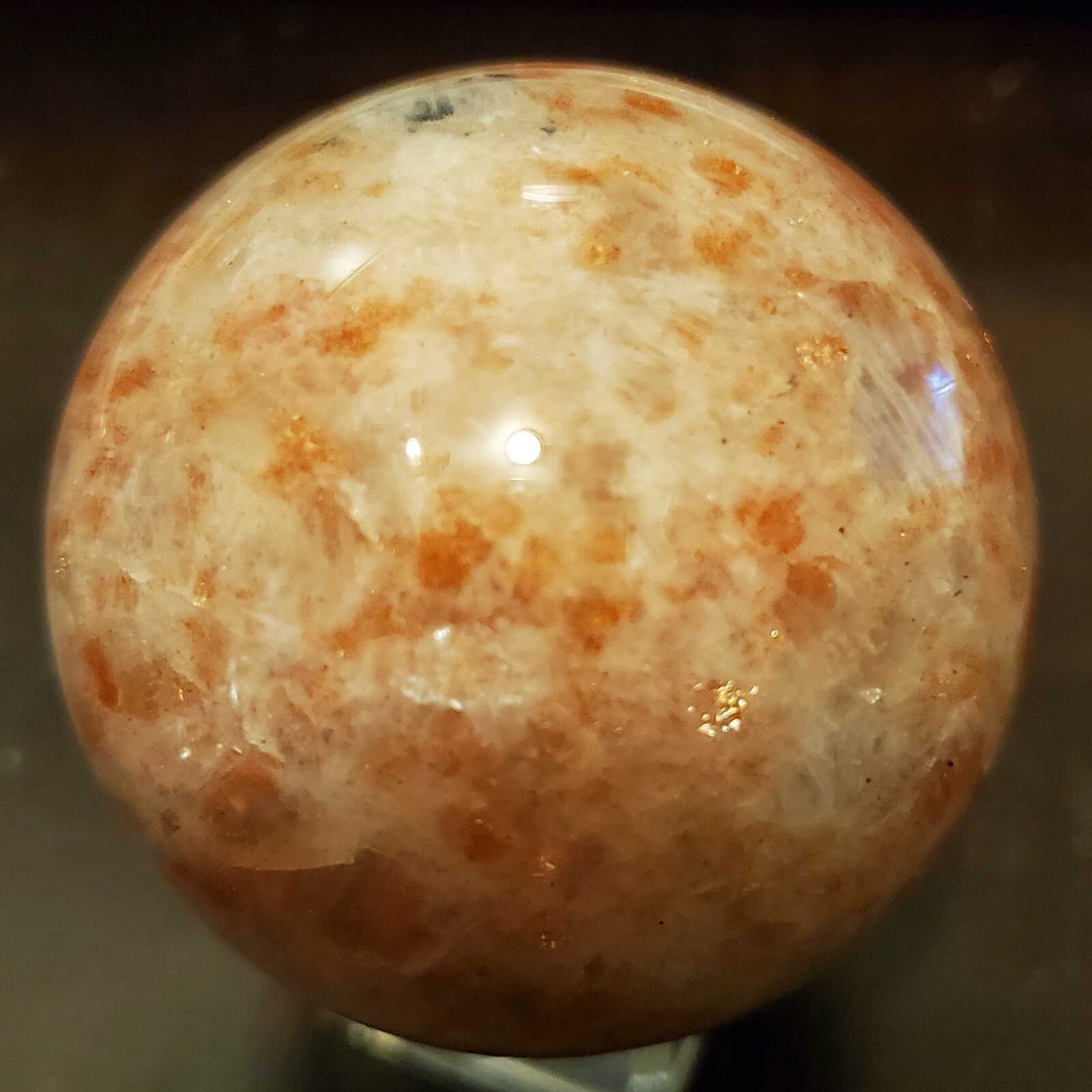 Sunstone with Blue Flash Moonstone Crystal Sphere Ball Orb 58.7mm 270g