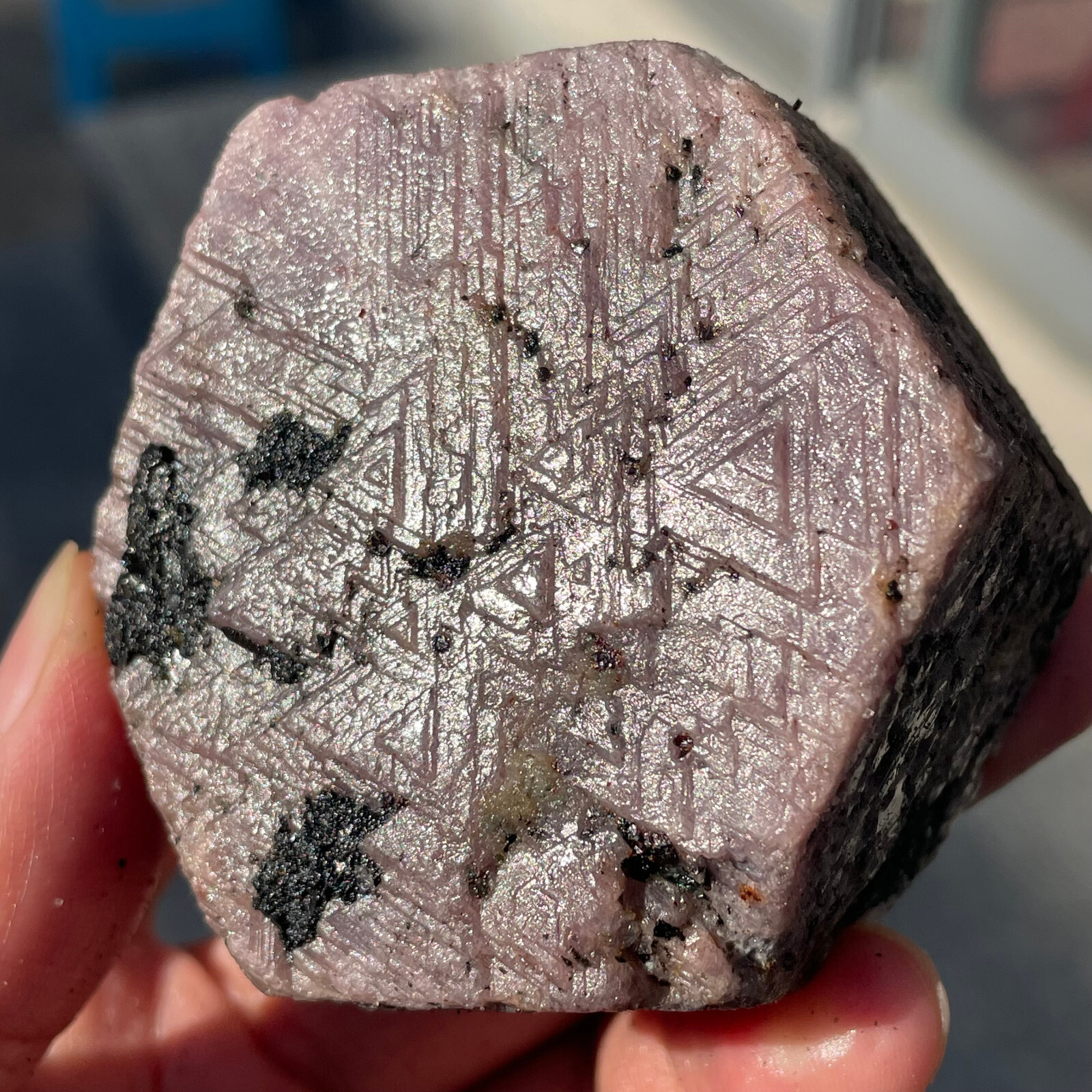429g Large Natural Hexagon Corundum Ruby Triangular Mark Record-keeper Specimen