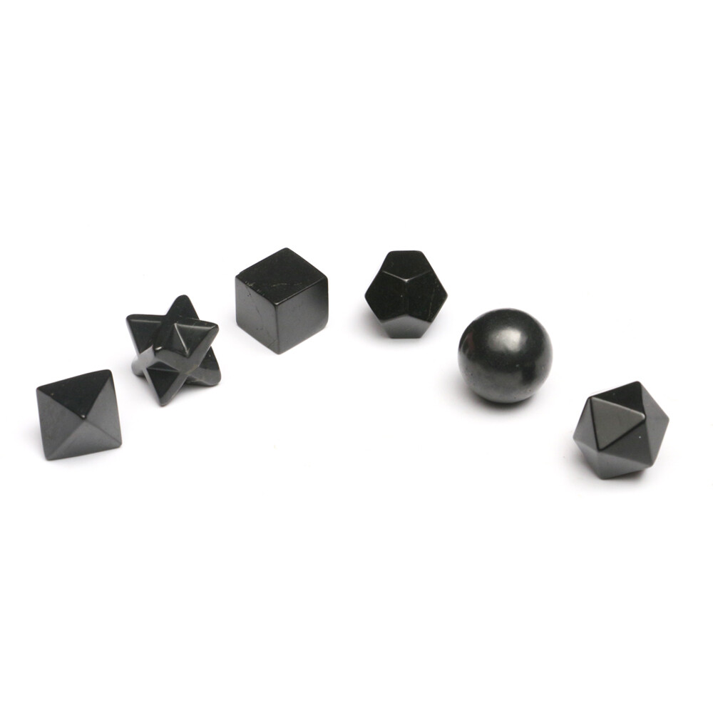 Geometry Shungite Sacred Gemstone Black Platonic Solids Stone EMF Antique Set