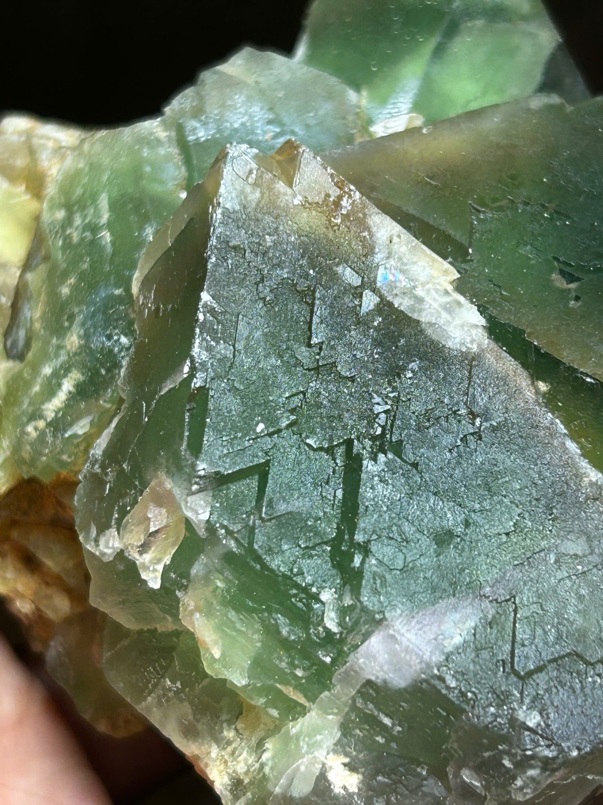816g Natural Green Cubic Fluorite w/ Rainbow Crystal Cluster Specimen Healing