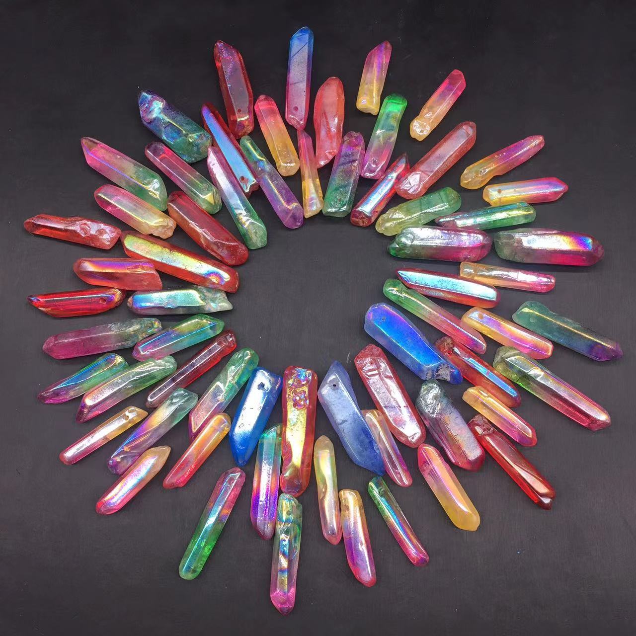 100g Titanium Rainbow Aura Lemurian Quartz Crystal with Hole Healing 10-35pcs