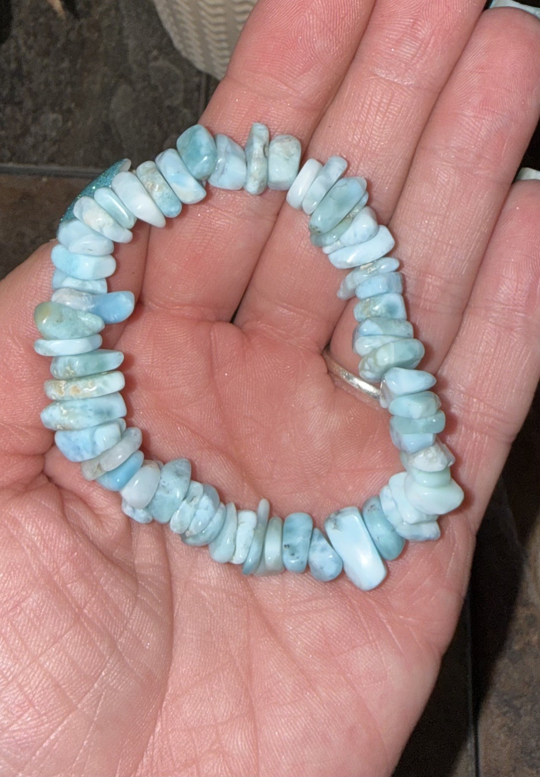Genuine Larimar Chip Bracelet Stretch Blue Gemstone Bracelet Dominican Republic