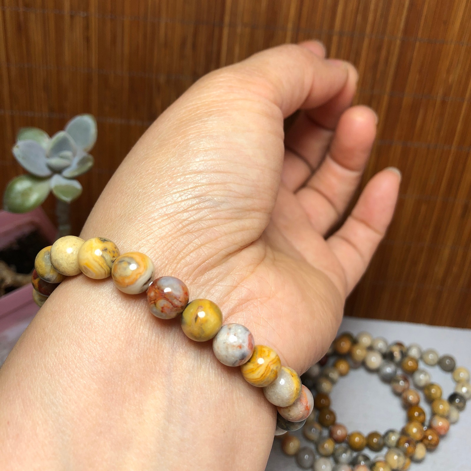 5Pcs Wholesal Natural Crazy agate bracelets Crystal ball sphere 8mm