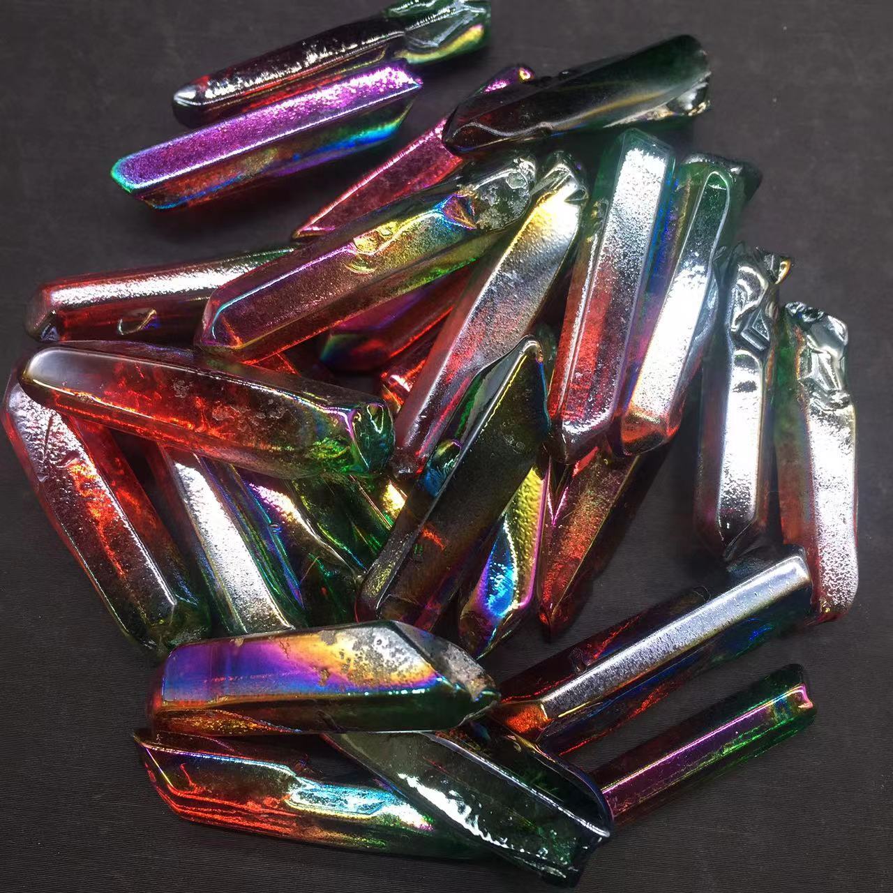 Rainbow Aura Angel Natural Lemurian Quartz Crystal Point Healing Decorate 100g