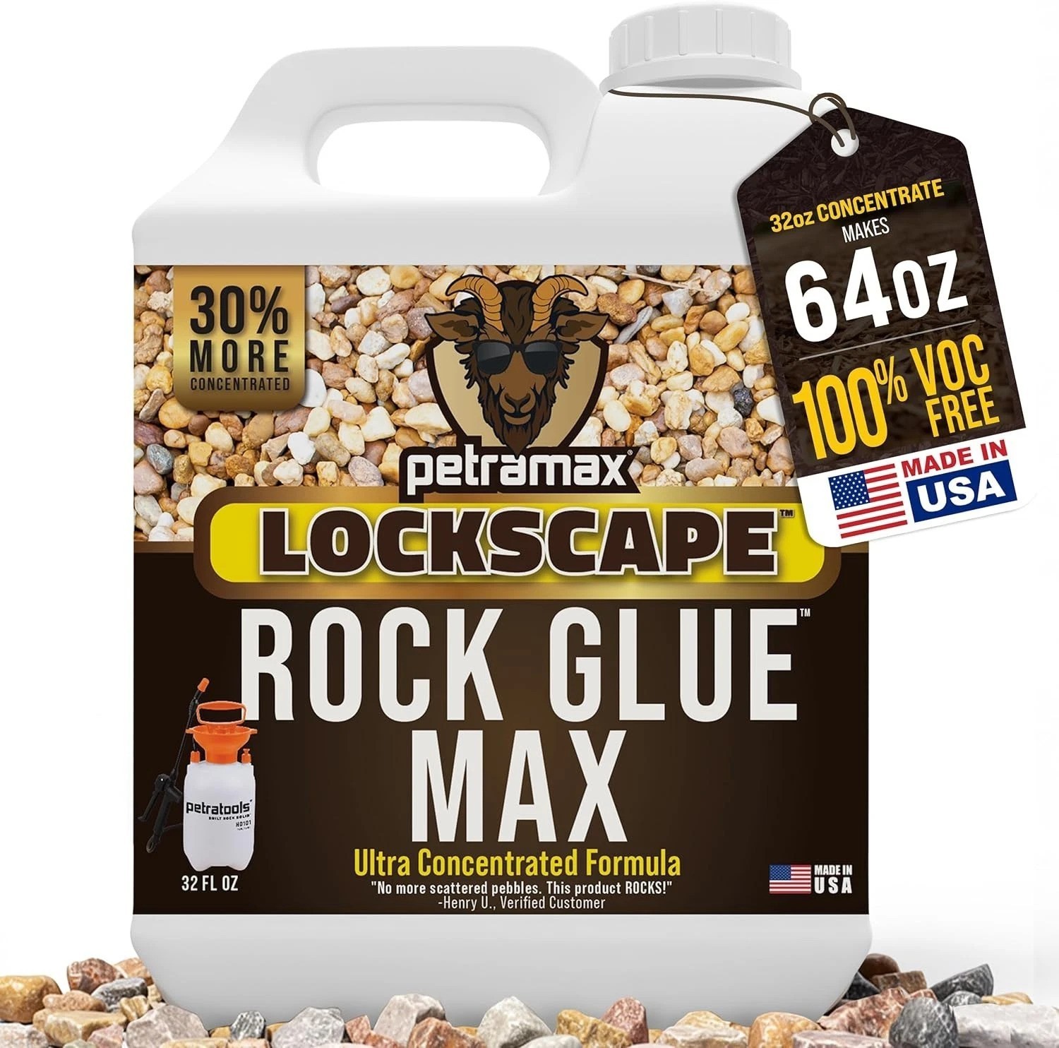 Max Rock Glue 32oz – Pet Safe, Fast Drying Landscape Adhesive for Gravel & Rocks